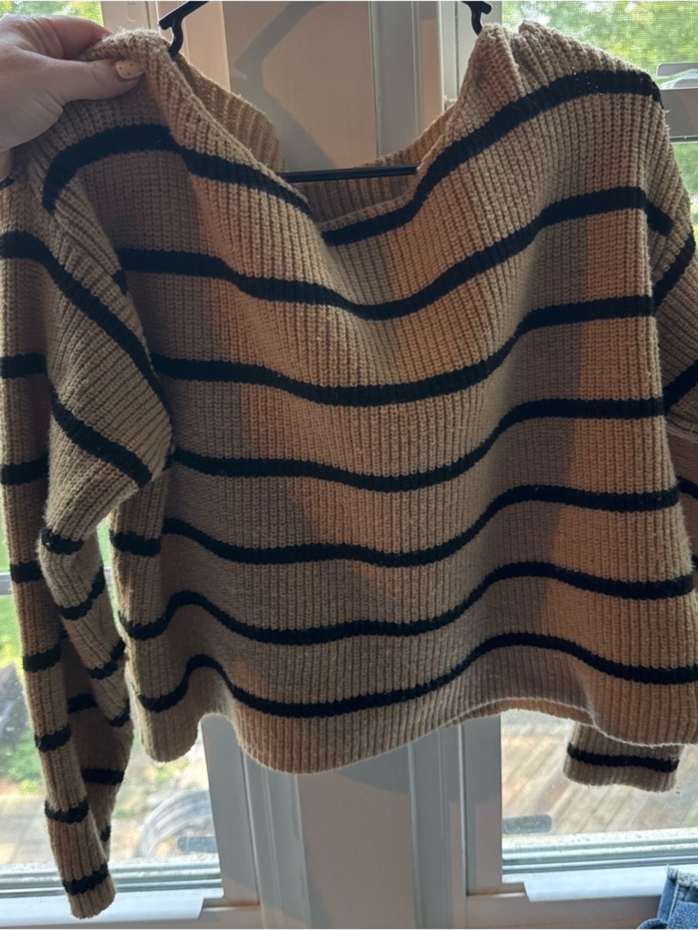 SHEIN Camel and Black Striped Crewneck Sweater